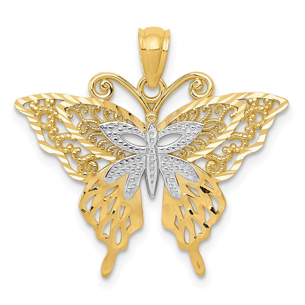 Diamond Cut,14K Yellow Gold & Rhodium,Filigree,Textured