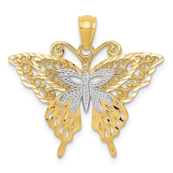 Diamond Cut,14K Yellow Gold & Rhodium,Filigree,Textured