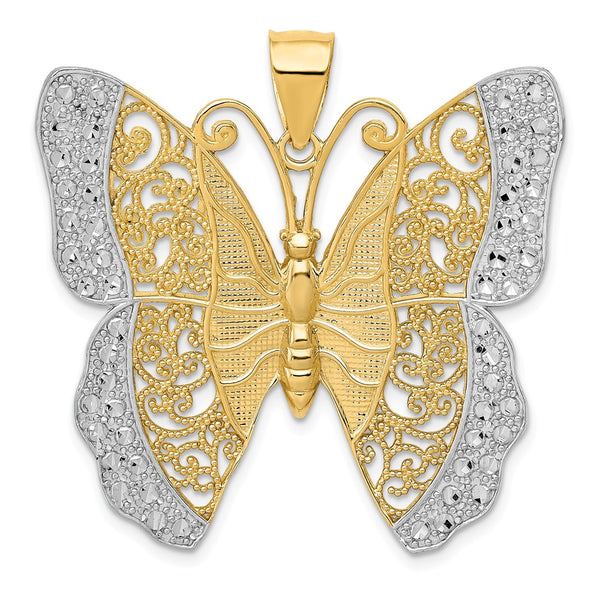 Solid,Diamond Cut,Polished,14K Yellow Gold & Rhodium,Filigree,Textured