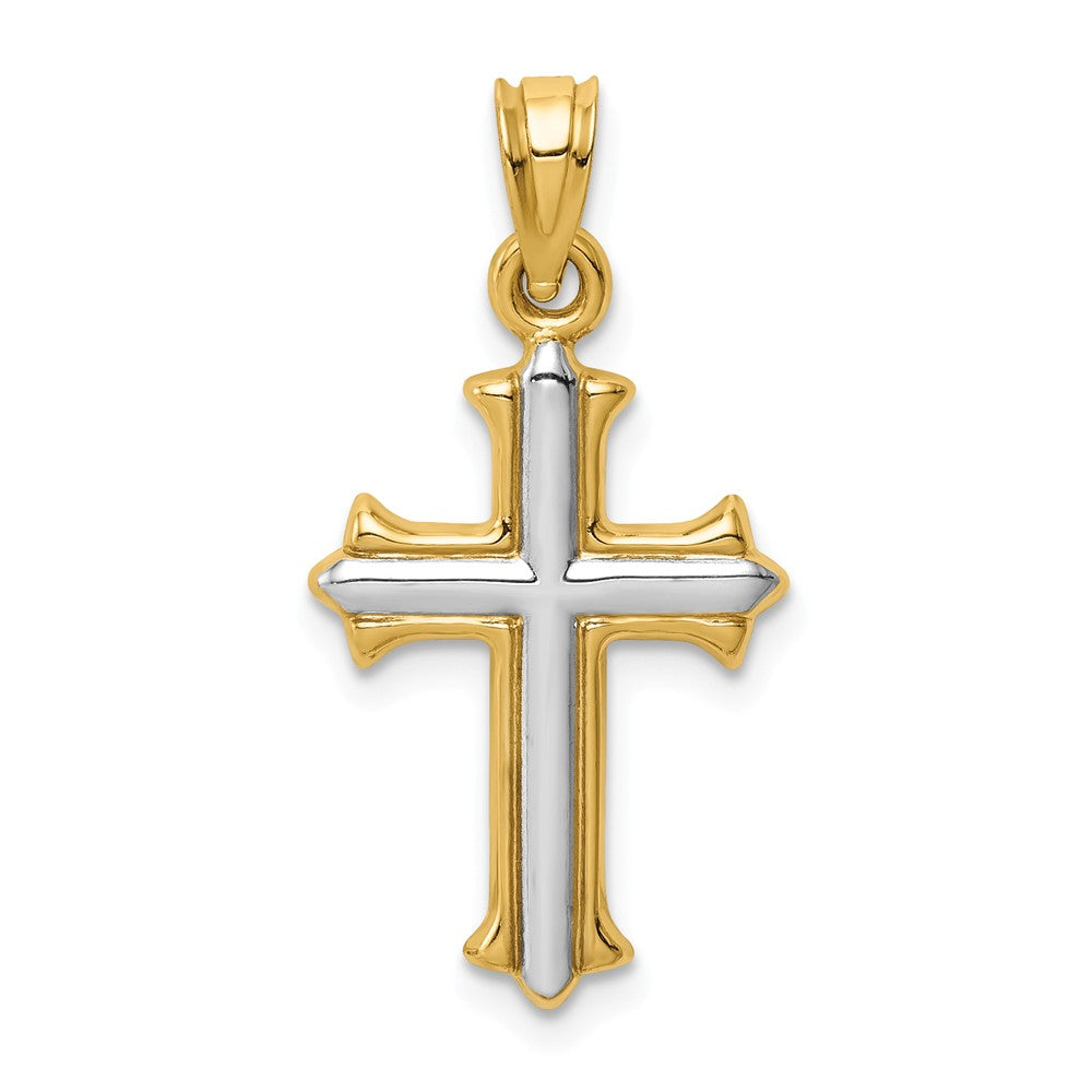 Polished,Flat Back,Hollow,14K Yellow Gold & Rhodium,Fleur De Lis