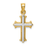 Polished,Flat Back,Hollow,14K Yellow Gold & Rhodium,Fleur De Lis