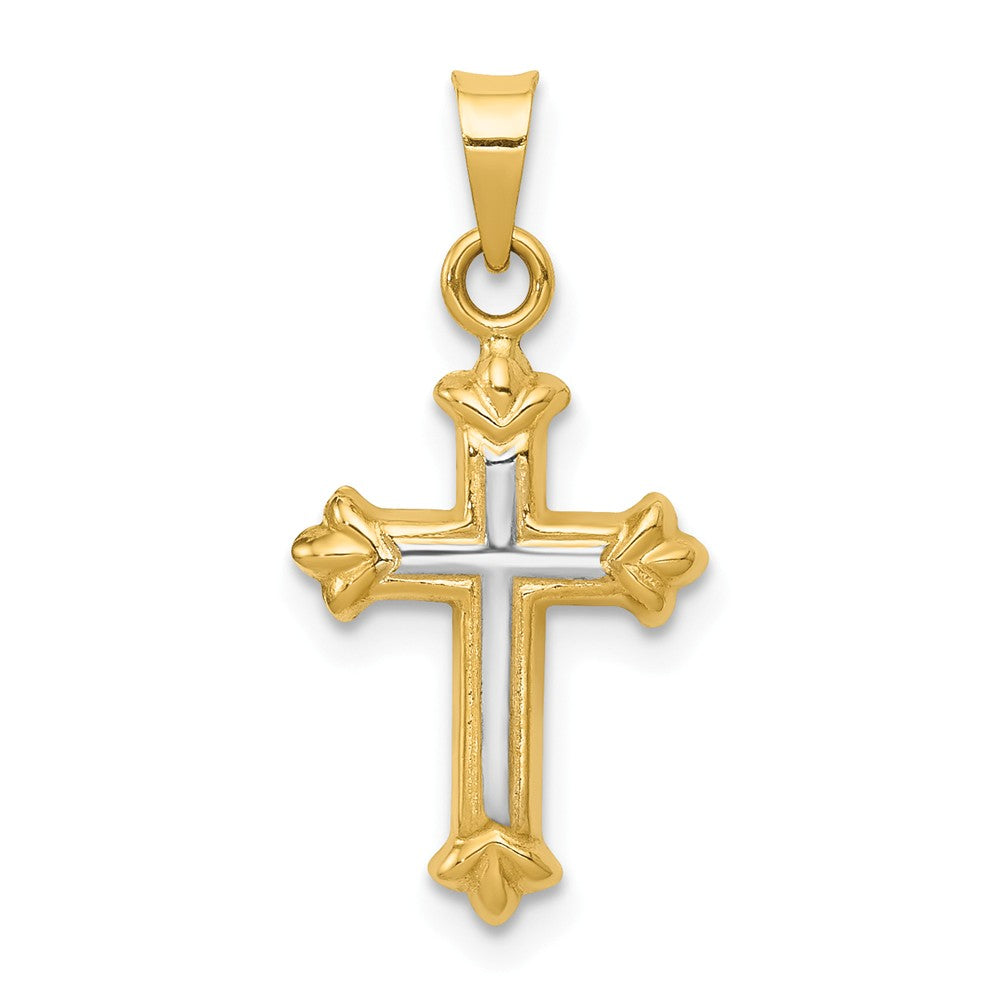 Polished,Hollow,14K Yellow Gold & Rhodium,Fleur De Lis