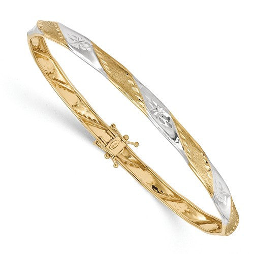 Bracelets,Bangle,Gold,Two-Tone,14K,Polished & Brushed,Rhodium,Flexible,Diamond-cut,Safety Clasp,Above $600