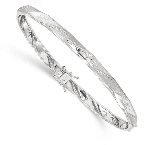 Bracelets,Bangle,Gold,White,14K,Polished & Brushed,Rhodium,Flexible,Diamond-cut,Safety Clasp,Above $600