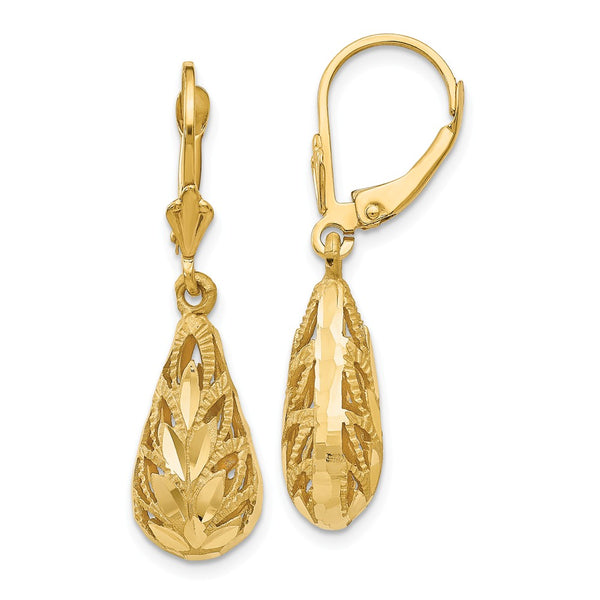 Diamond Cut,Polished,14K Yellow Gold,Leverback,Dangle,Cut-Out