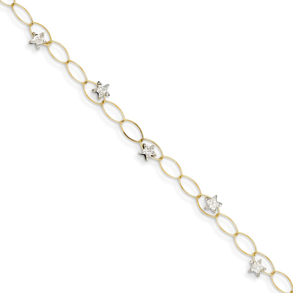 Polished,14K Two-Tone,Spring Ring Clasp,Textured,Diamond Cut