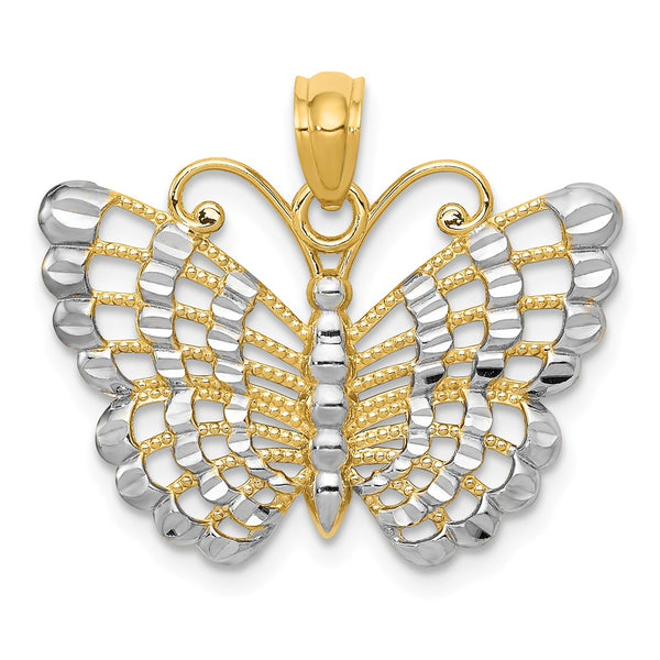 Diamond Cut,Polished,Open Back,14K Yellow Gold & Rhodium,Filigree,Textured