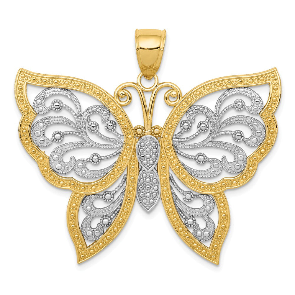 Diamond Cut,14K Yellow Gold & Rhodium,Filigree,Textured