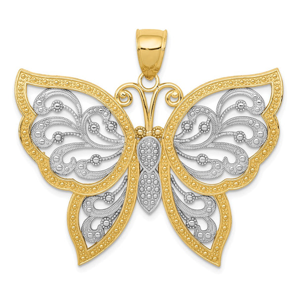 Diamond Cut,14K Yellow Gold & Rhodium,Filigree,Textured