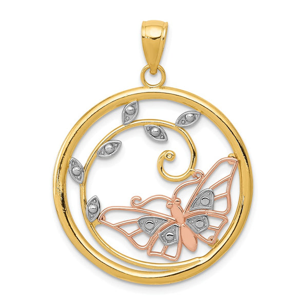 Polished,14K Two-Tone,Diamond,Rhodium,Textured Back