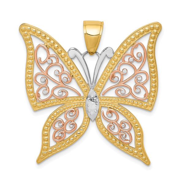 Diamond Cut,14K Two-Tone,Filigree,Rhodium,Textured