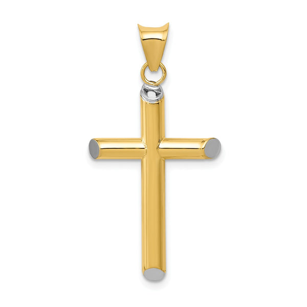Polished,3-D,Hollow,14K Yellow Gold & Rhodium