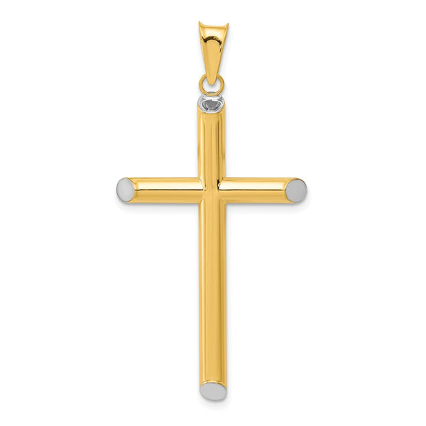 Polished,3-D,Hollow,14K Yellow Gold & Rhodium