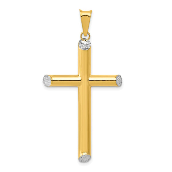 Polished,3-D,Hollow,14K Yellow Gold & Rhodium
