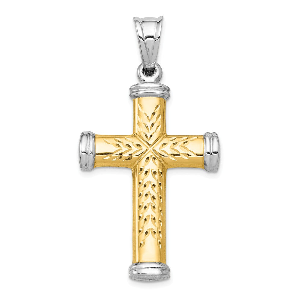 Diamond Cut,Polished,14K Two-Tone,Hollow,Reversible,Rhodium