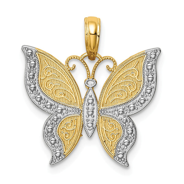 Solid,Polished,Open Back,14K Yellow Gold & Rhodium,Textured,Textured Back