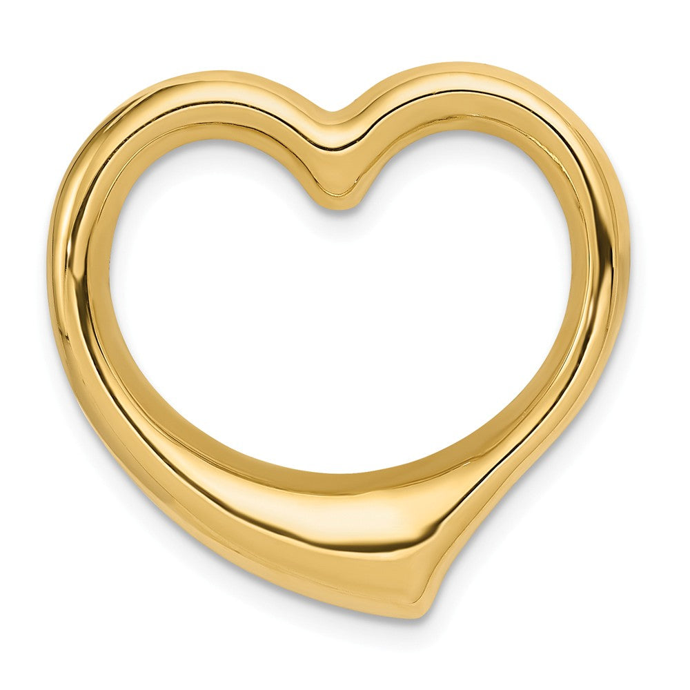 Casted,Polished,14K Yellow Gold,Hollow,No Bail,Heart,Open,Chain Slide