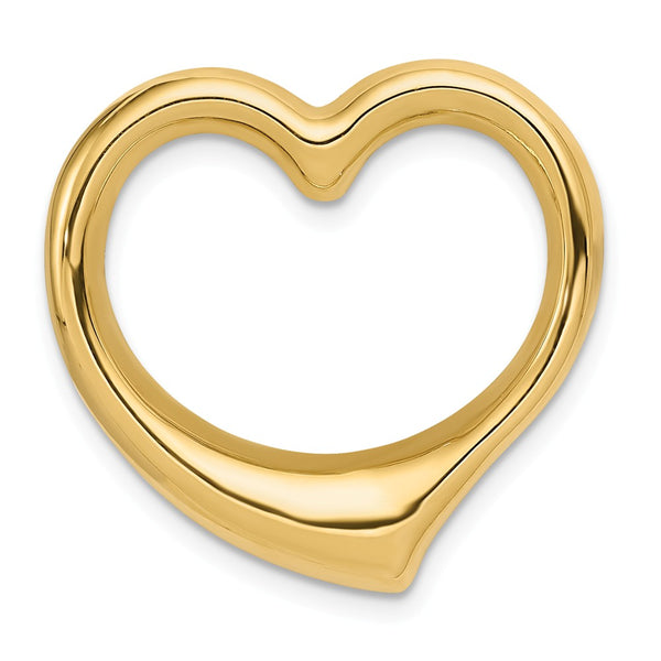 Casted,Polished,14K Yellow Gold,Hollow,No Bail,Heart,Open,Chain Slide