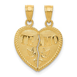 14K Yellow Gold Break Apart Diamond Cut TE AMO Heart Pendant