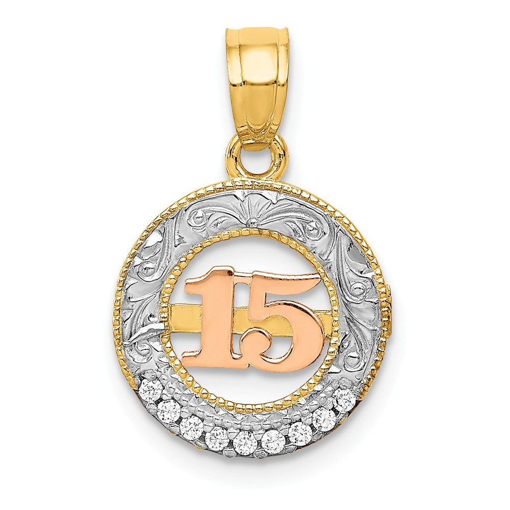 14K Two-Tone With White Rhodium CZ 15 Pendant