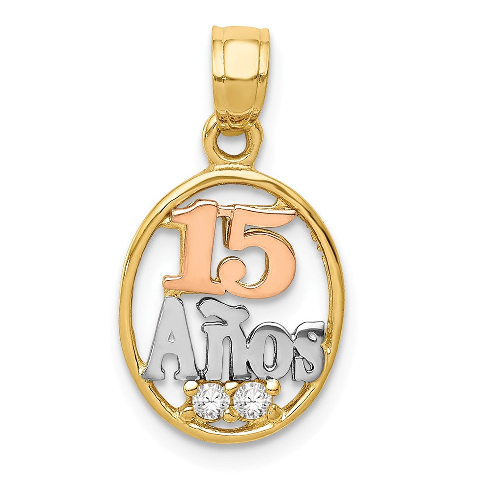 14K Two-Tone With White Rhodium CZ 15 Anos Pendant