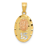 14K Two-Tone With White Rhodium Diamond Cut Lady Of Guadalupe 15 Pendant