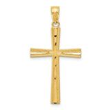 14K Yellow Gold Reversible Satin/Diamond Cut Cross Pendant