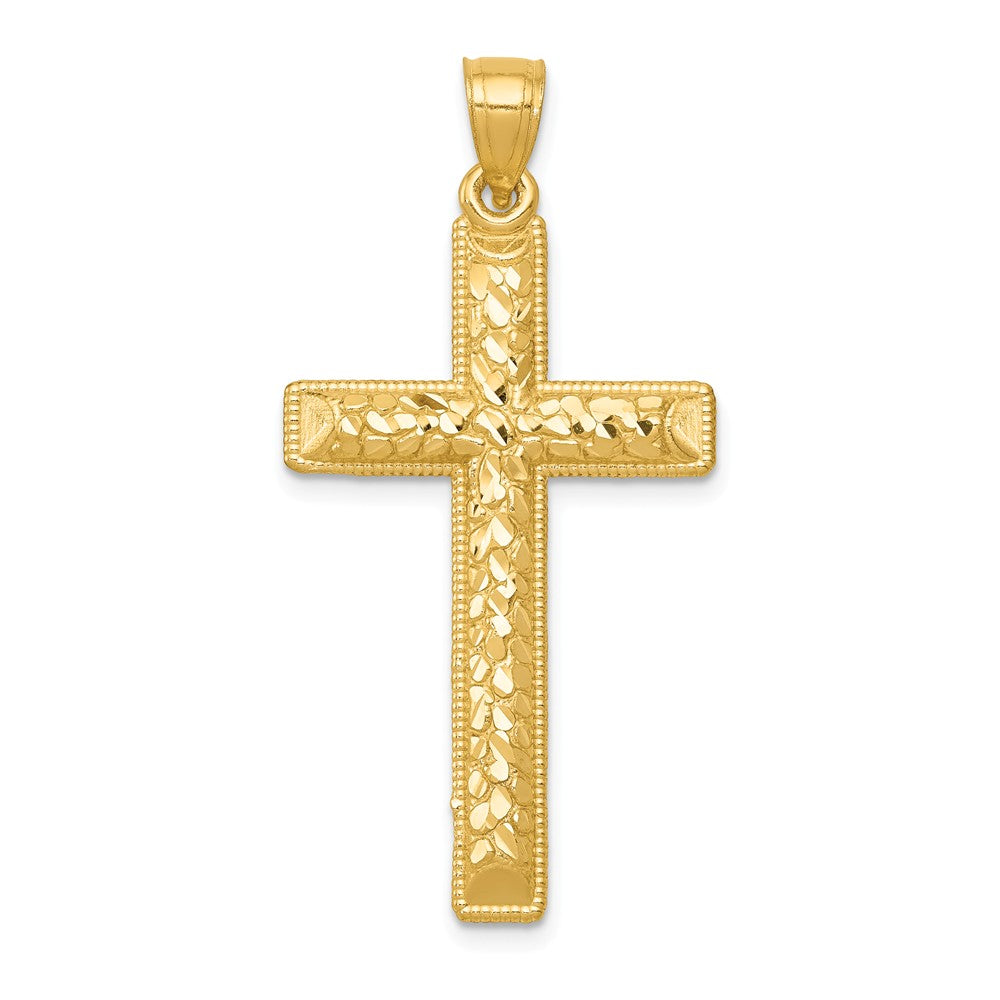 14K Yellow Gold Diamond Cut Latin Cross Pendant