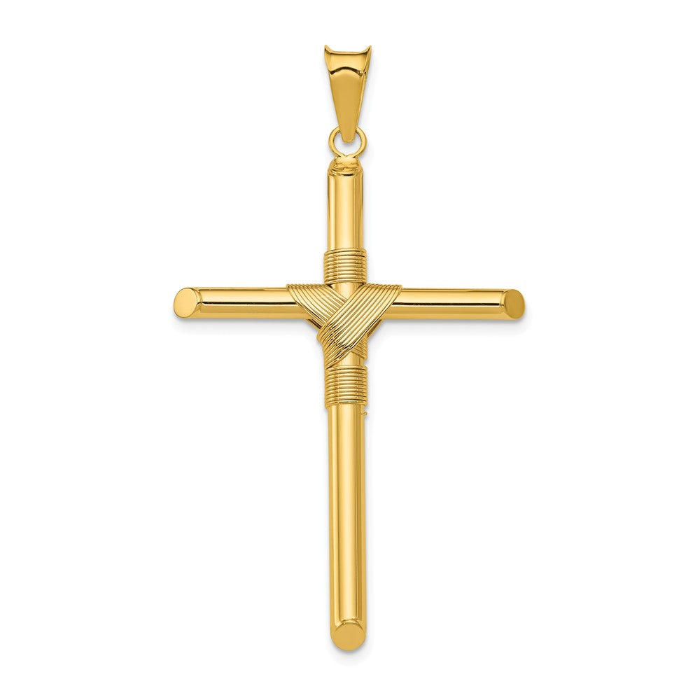 14K Yellow Gold Polished Tube Cross Pendant