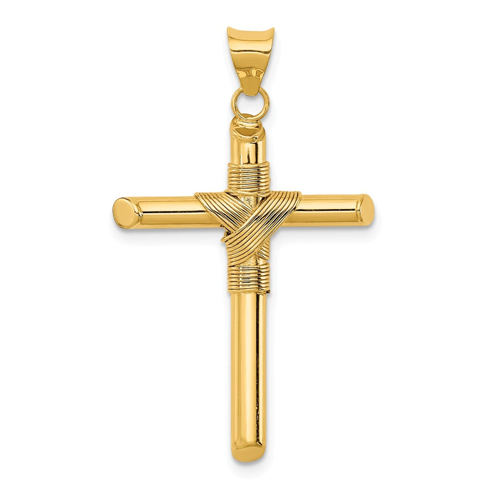 14K Yellow Gold Polished Tube Cross Pendant
