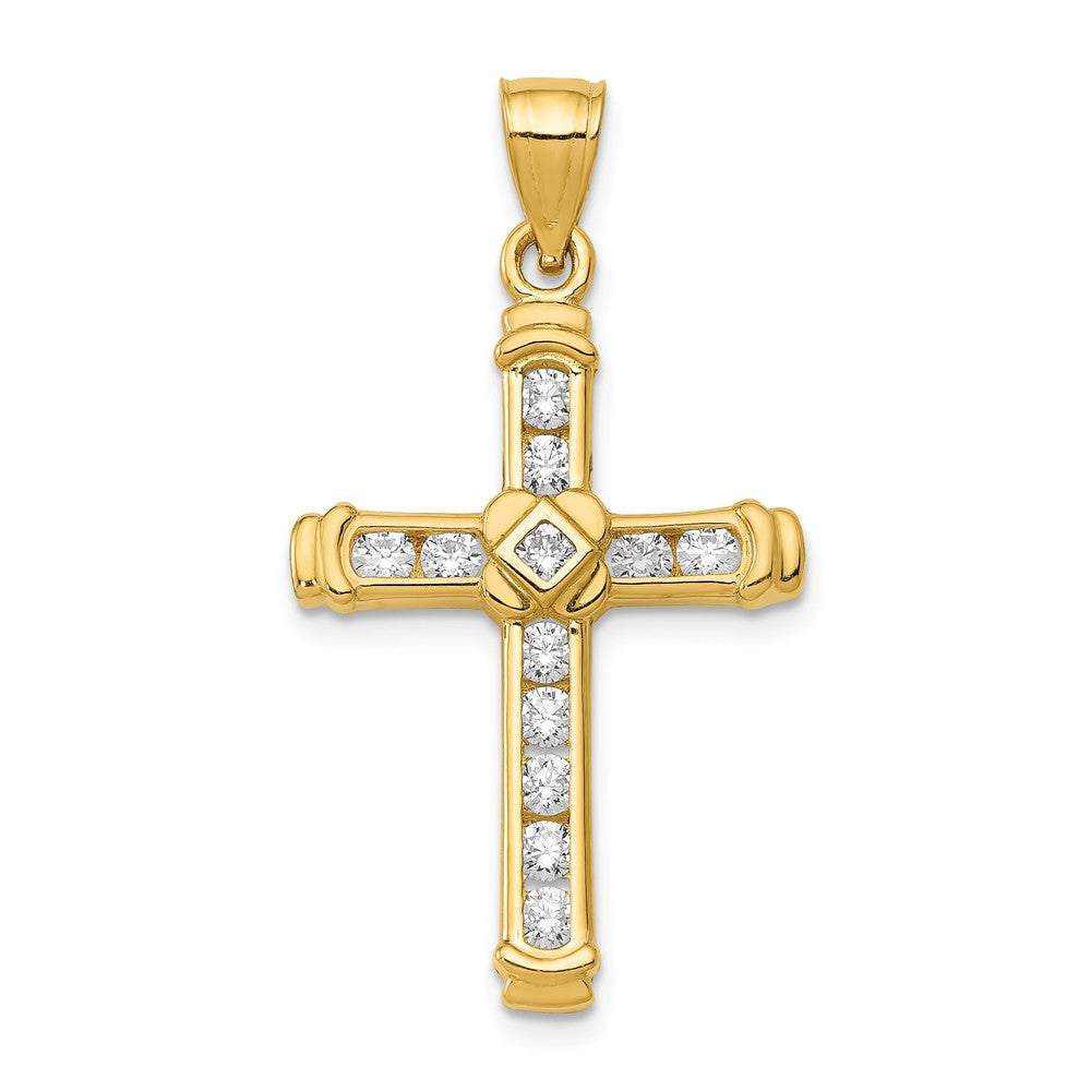 14K Yellow Gold CZ Cross Pendant