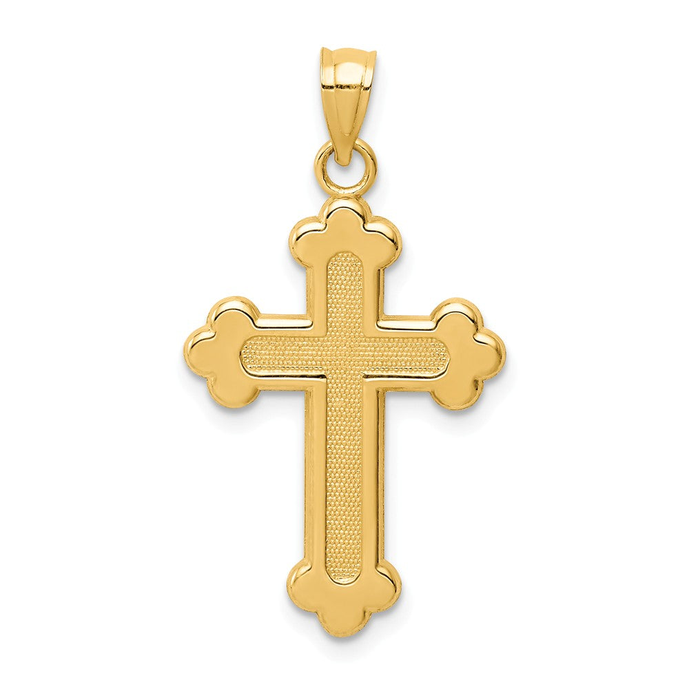 14K Yellow Gold Satin & Polished Budded Cross Pendant