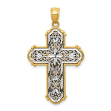 14K Yellow Gold With Rhodium Reversible Diamond Cut Filigree Cross Pendant