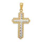 14K Yellow Gold With Rhodium Diamond Cut Budded Cross Pendant