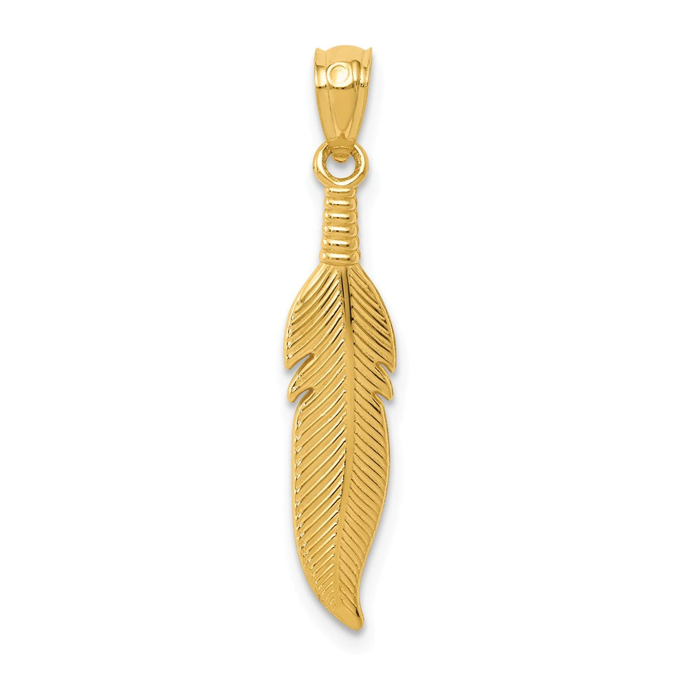 14K Yellow Gold Polished Feather Pendant