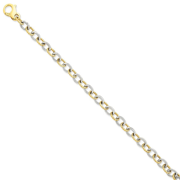 Solid,Casted,Polished,14K Two-Tone,Fancy Lobster Clasp