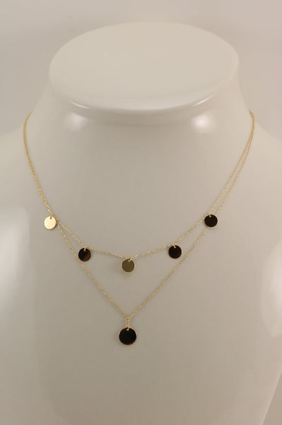 14K Yellow Gold Polished Disk Layer Station Necklace