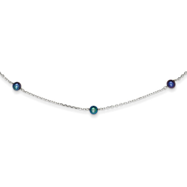 Necklaces,Pearl,Gold,White,14K,Each,Rhodium,16 in,3.5 mm,Springlock,1,Pearl,Freshwater,Cultured,Dyeing,Black,Pearl,Bead & Station