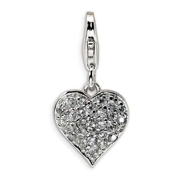 Solid,3-D,Sterling Silver,Reversible,CZ,Fancy Lobster Clasp,Rhodium-Plated,Red Enamel