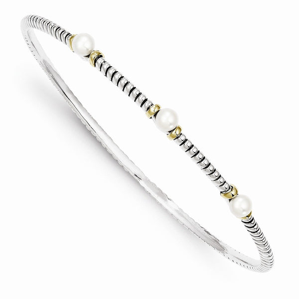 Polished,Antique Finish,Sterling Silver,Freshwater Cultured Pearl,Slip On,14K Yellow Gold Accent