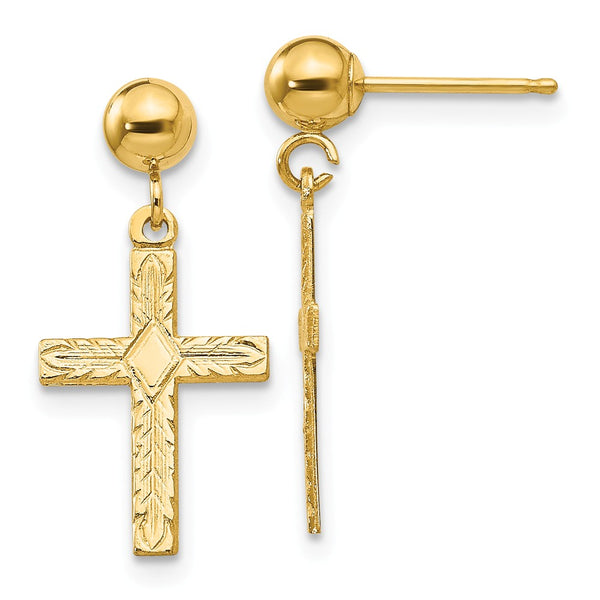 Solid,14K Yellow Gold,Hollow,Post,Polished & Satin