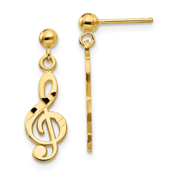 Diamond Cut,Satin,14K Yellow Gold,Post,Dangle