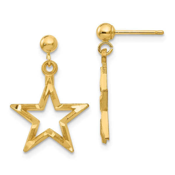 Diamond Cut,14K Yellow Gold,Post,Dangle,Polished & Satin