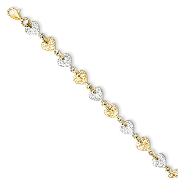Polished,14K Two-Tone,Fancy Lobster Clasp,Hammered Finish,Heart