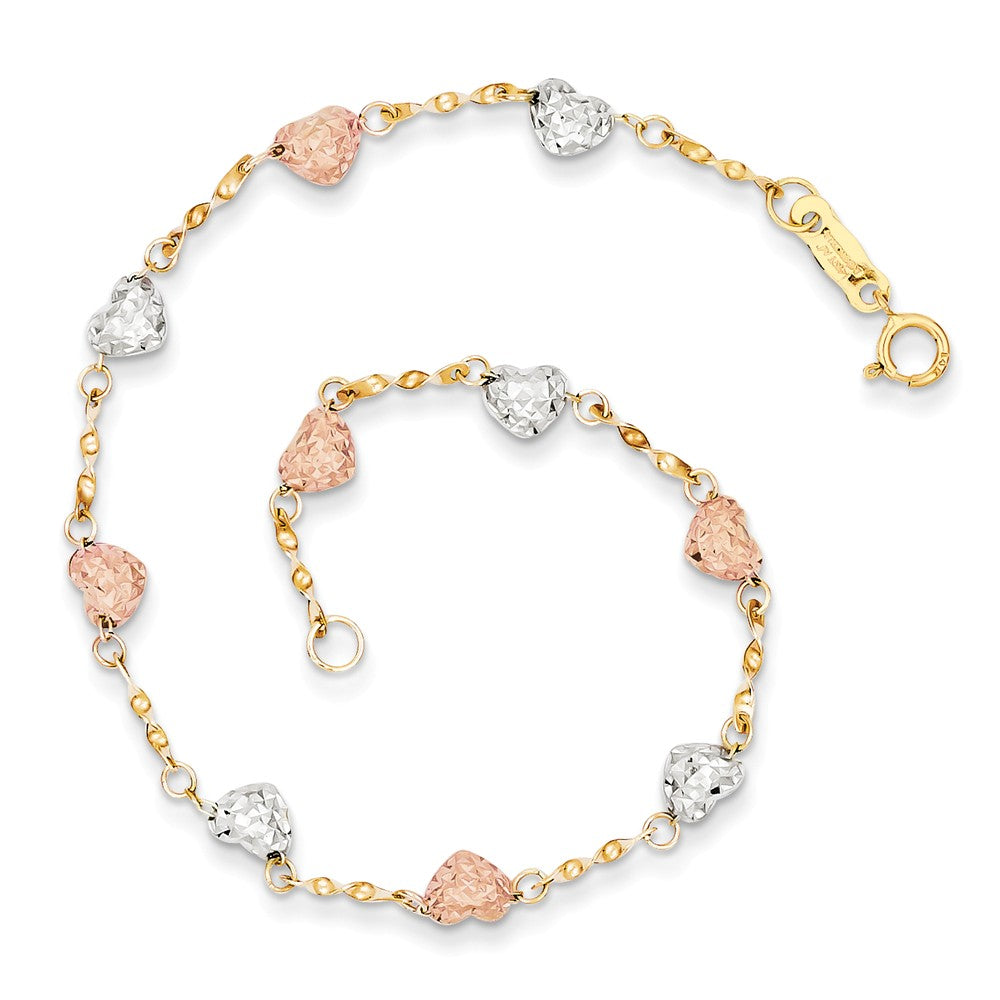 Polished,14K Tri-Color,Spring Ring Clasp,Textured,Twisted,Diamond Cut