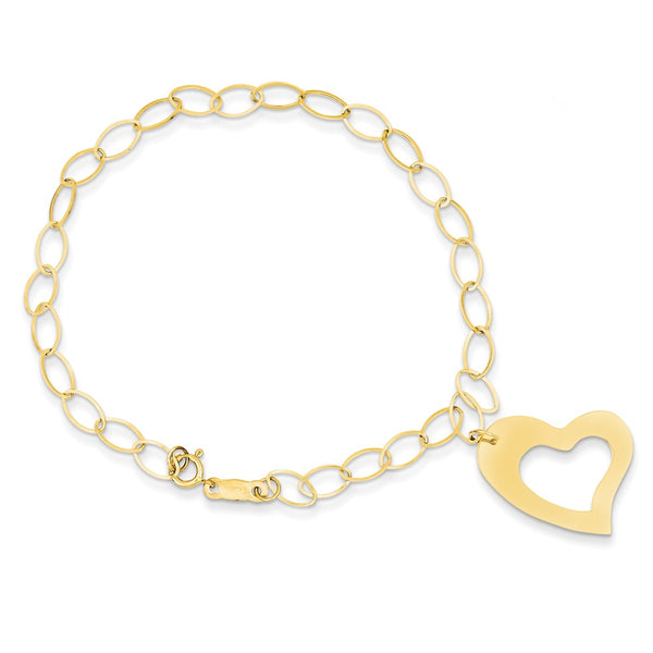 Polished,14K Yellow Gold,Spring Ring Clasp,Dangle,Heart,Flat