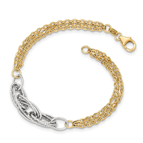 Diamond Cut,Polished,14K Two-Tone,Hollow,Fancy Lobster Clasp,Textured