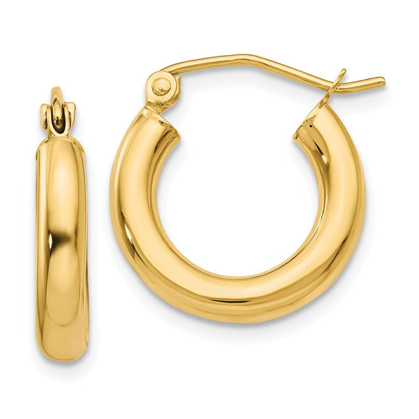 Earrings,Hoop,Gold,Yellow,14K,16 mm,3 mm,Pair,Wire & Clutch,Hoop,Under $100