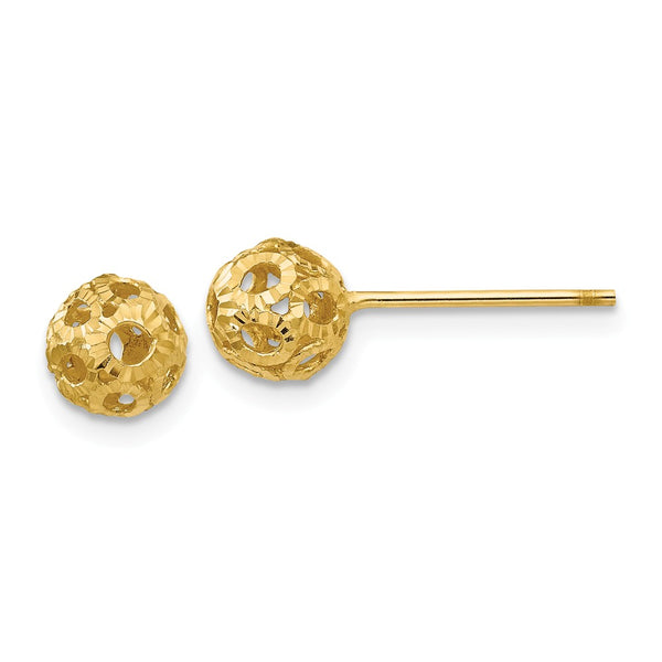 Polished,14K Yellow Gold,Post,Diamond Cut