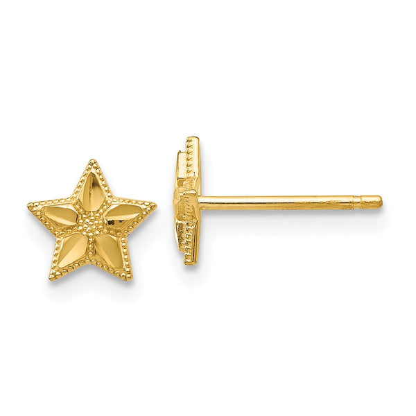 Polished,14K Yellow Gold,Post,Textured,Diamond Cut